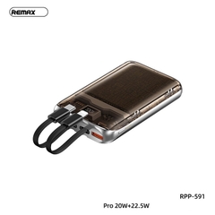 Pin sạc nhanh 22.5w REMAX RPP-591 10.000mAh dự phòng kèm cáp liền pin, trong suốt lộ mạch chính hãng - BH 1 năm