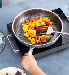 Chảo chống dính tổ ong mẫu 2024 cán dài inox mới (xài bếp từ được) [BH: NONE]