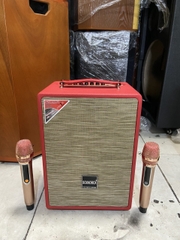 Loa kéo SoundBox SB-2080 gỗ bọc da cao cấp kèm 2 micro không dây hát karaoke bass 2 tấc (đỏ / đen) [BH 1 năm]