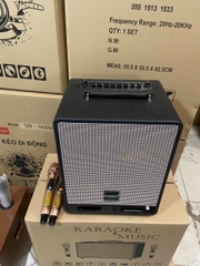 Loa kéo SoundBox SB-266D 300w 2 bass gỗ bọc da cao cấp kèm 2 micro không dây hát karaoke [BH 1 năm]