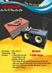 Loa kéo Soundbox T-288 NEW 2 bass 20cm, gỗ bọc da di động karaoke siêu hay bluetooth kèm 2 micro không dây UHF T288 [BH 1 năm]