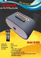 Loa kéo Soundbox SB-0802 450w 2 bass 20cm, gỗ bọc da di động karaoke siêu hay bluetooth kèm 2 micro không dây UHF [BH 1 năm]