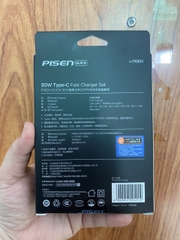 Bộ sạc nhanh 30w PISEN kèm cáp Type C ra Type C dây dù  (2 đầu C) cho Iphone 15, 15pro, 15 promax [BH: 1 NĂM]