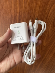 Bộ sạc nhanh 30w PISEN kèm cáp Type C ra Type C dây dù  (2 đầu C) cho Iphone 15, 15pro, 15 promax [BH: 1 NĂM]