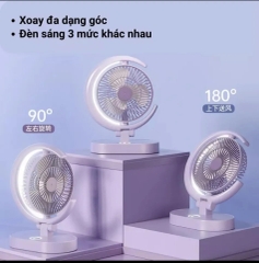 Quạt bàn tích điện SUMMER FAN SF-10 Xoay 180 độ có 3 chế độ led, luồng gió xoáy 3 chiều [BH: 1 TUẦN]