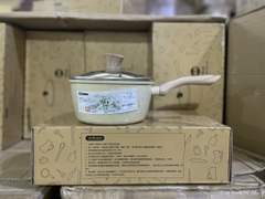 Chảo chống dính lòng sâu kiểu Nhật Bản size 18cm cán gỗ kèm nắp kính tiện lợi [BH: NONE]