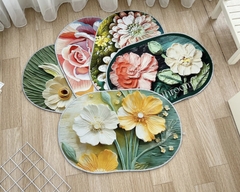 Thảm lau chân 5D OVAL hoạt tiết hình hoa lá, để chùi chân, decor, trang trí nhà cửa - mẫu về ngẫu nhiên [BH: NONE]