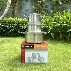 Bộ 3 nồi quà tặng Sony size 16 18 24 Nồi Thấp sử dụng được bếp từ, bếp điện, bếp ga [BH: NONE]