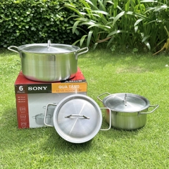 Bộ 3 nồi quà tặng Sony size 16 18 24 Nồi Thấp sử dụng được bếp từ, bếp điện, bếp ga [BH: NONE]