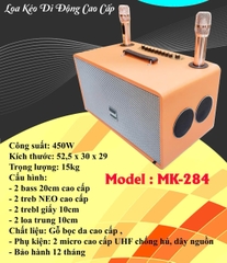 Loa bluetooth Karaoke xách tay SoundBox MK-284 8 củ loa bọc giả da siêu đẹp kèm 2 mic UHF chống hú