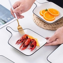 Đĩa sứ  size 16 x 24cm có tay cầm để trang trí decor món ăn phong cách Nhật bản- HỌA TIẾT NGẪU NHIÊN TÙY LÔ [BH: NONE]