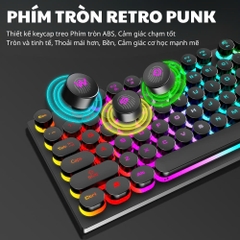 Bàn phím cơ có dây nút tròn RETRO PUNK HP K500Y (ĐEN/ TRẮNG) có đèn led nhiều màu siêu đẹp chính hãng [BH: 6 THÁNG]