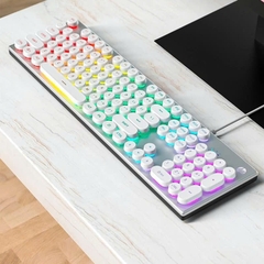 Bàn phím cơ có dây nút tròn RETRO PUNK HP K500Y (ĐEN/ TRẮNG) có đèn led nhiều màu siêu đẹp chính hãng [BH: 6 THÁNG]
