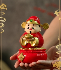 Tượng Thàn Tài ôm thỏi vàng ngồi trên Túi vàng thu hút tài lộc, may mắn, phong thủy [BH: NONE]