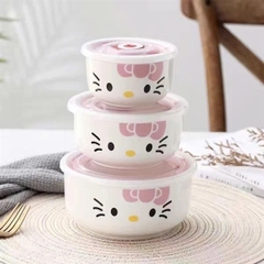 Bộ 3 thố sứ kitty có nắp đậy, úp mì, đựng thức ăn tiện lợi [BH: NONE]