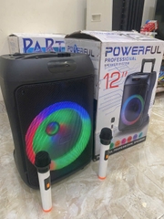Loa kéo bluetooth karaoke POWERFUL mẫu loa kéo 12in có đèn led kèm 2 micro không dây siêu hay [Bh 6 Tháng]