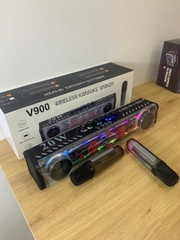 Loa bluetooth karaoke V900 loa 20w mẫu loa trong suốt có led RGB siêu đẹp kèm 2 micro không dây [BH 6 Tháng]