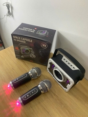Loa bluetooth karaoke SPACE CAPSULE V9 mẫu xách tay kèm 2 micro kiêm đèn vũ trường siêu đẹp [BH 6 Tháng]