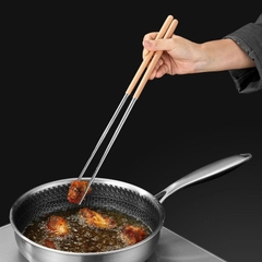 Đũa inox cán gỗ gắp đồ chiên chống bắn dầu, chống nóng [BH: NONE]