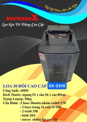 Loa kéo di động bluetooth karaoke SOUNDBOX SX-3310 loa bass đôi 30 CAO CẤP kèm 2 mic chống hú cực hay [Bh 6 Tháng]