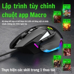 Chuột có dây Gaming DEIOG G502 Macro có led RGB cực đẹp kèm app điều chỉnh giả lập chính hãng