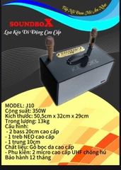 Loa bluetooth karaoke SOUNDBOX J10 loa bọc giả da cao cấp kèm 2 micro chống hú