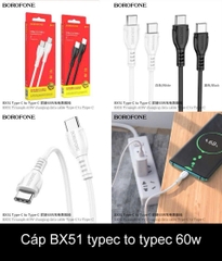 Cáp sạc 60W Borofone BX51 2 đầu type c (Type C ra Type c; c-c) dây nhựa chính hãng