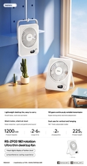 Quạt tích điện REMAX RS-ZF03 mẫu quạt để bàn siêu mỏng pin 1200mAh có 100 cấp độ gió kèm đèn led hiển thị [BH 1 năm]