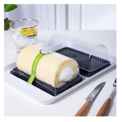 50 hộp chữ nhật đế đen B031 đựng bánh bông lan cuộn KT 18.5X11X7.5CM  xả kho.
