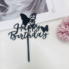 Set 10 mica HPBD gắn hình con bướm-Đen.