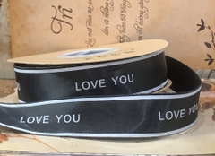 Ruybang vải kt 2.5cmx 35m - chữ love you in màu đen-nền TRẮNG.