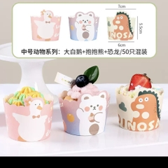 Set 50 cốc cupcake giấy  kt 6x5.5x7cm -hình CON VẬT (mix 3 mẫu 1 set).