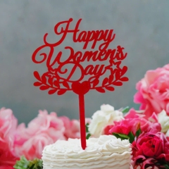 Set 10 mica Happy women's day cành lá cây bên dưới -ĐỎ.