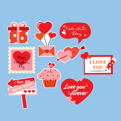 MUA 1 TẶNG 1-Combo 2 set giấy Valentine - trái tim, bánh, hộp quà đỏ.