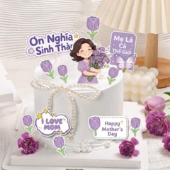 Combo 5 set giấy SX-Mẹ áo tím ôm hoa tím.