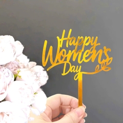 Set 10 mica women's day chữ mảnh gắn hình lá-MÀU VÀNG.