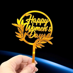 Set 10 mica women's day TRÒN gắn hình lá-MÀU VÀNG.