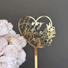 Set 10 mica Mother's day hình trái tim gắn bông hoa - MÀU VÀNG.