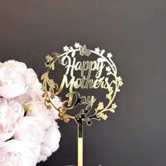 Set 10 mica Mother's day TRÒN  gắn hình lá-MÀU VÀNG.
