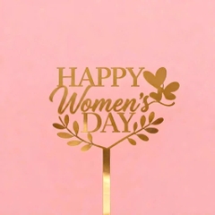 Set 10 mica women's day chữ in gắn lá 2 bên-MÀU VÀNG.