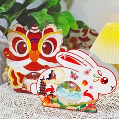 Set 5 hộp cầu đựng bánh có quai xách hình ĐẦU LÂN (trung thu).