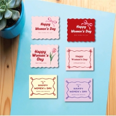 60 thẻ giấy Happy Women's day hình chữ nhật mix màu hồng-đỏ-tím-vàng (kt 5x6cm).