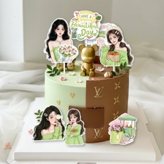 10 set giấy -cô gái màu xanh lá và chữ happy women's day (SX).