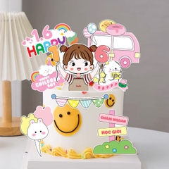 Combo 2 set giấy (1-6)- bé GÁI giơ 2 tay số 1.6 và ô tô hồng (mẫu mới).