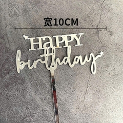 10 mica HPBD chữ kiểu, Happy in hoa-MÀU BẠC.