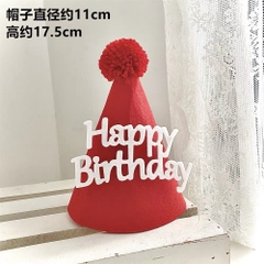Set 10 mũ sinh nhật vải dạ - HPBD ĐỎ- kt12x14cm.