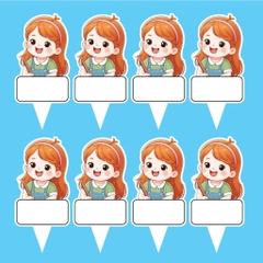 Set 50 thẻ giấy có chân cắm-bé GÁI tóc vàng nâu áo xanh (CHÚ Ý SET 50).