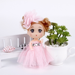 Túi 10 Búp bê đội nơ 12cm - váy hồng nhạt.