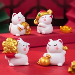Set 4 mèo thần tài mix mẫu mini (nhựa đặc).