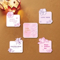 25 thẻ giấy Happy Women's day + Mother's day kt 7x6.5cm màu hồng, tím.